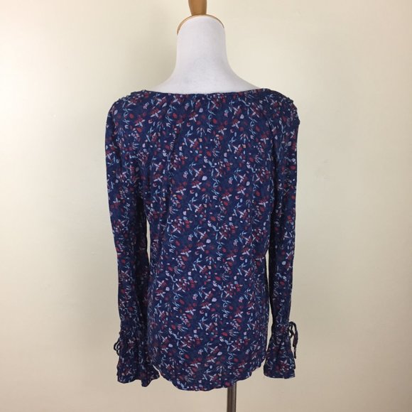 LUCKY BRAND Adjustable Drawstring Blue MultiColor Floral Print Long Sleeve Shirt - Picture 11 of 11